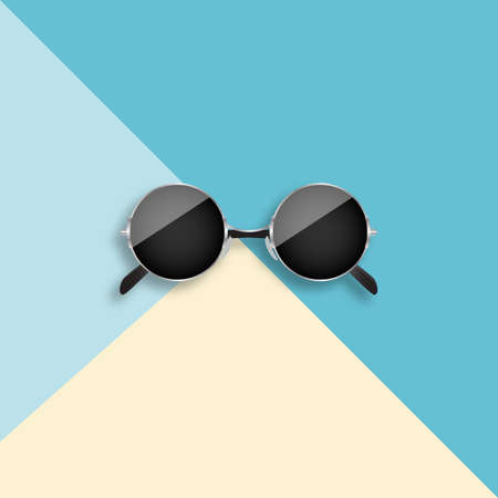 Black round glasses on blue background. Vector illustration.のイラスト素材