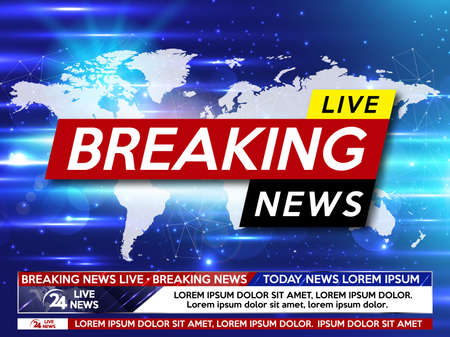 Background screen saver on breaking news. Breaking news live on world map on the blue background. Vector illustration.のイラスト素材
