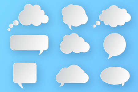 Set of blank empty white speech bubbles. Different design of comic bubble cloud collection. Vector illustration.のイラスト素材