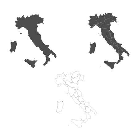 Detailed Italy map with borders of the regions. Outline map isolated on white background. Vector illustration map of Italy.のイラスト素材