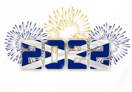 2022 New Year background with national flag of scotland and fireworksのイラスト素材