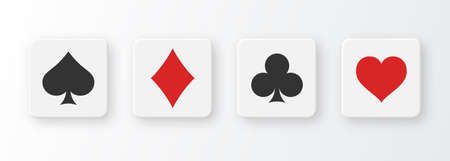 Poker and Casino buttons with suit deck of playing cards on white background. vector illustration.