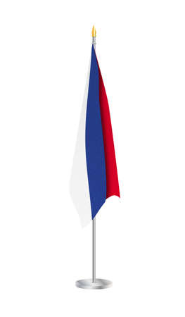 Flag of the Russia on steel flagpole. Russian Flag isolated on white background. vector illustration.のイラスト素材