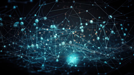 Dark blue and glow particle abstract background. Generative AI.の素材