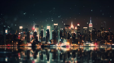 Defocused lights in the city. The bokeh light from building and night city. Cityscape New York. Generative AI.の素材