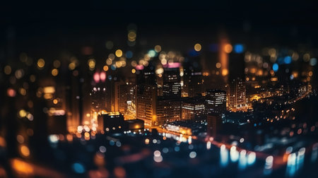 Defocused lights in the city. The bokeh light from building and night city. Cityscape. Generative AI.の素材