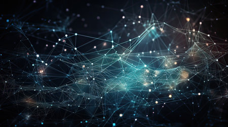 Dark blue and glow particle abstract background. Generative AI.の素材