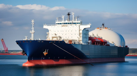 LNG tanker carrier in the sea. Gas carrier for transportation of liquefied natural gas. generative AI.の素材