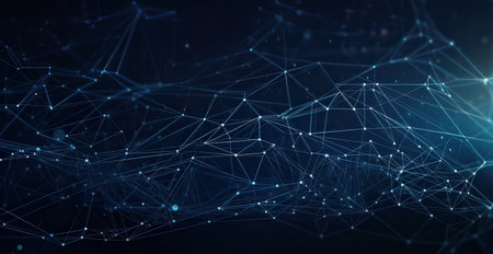 Dark blue and glow particle abstract background. Generative AI.の素材