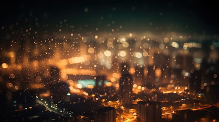 Defocused lights in the city. The bokeh light from building and night city. Cityscape. Generative AI.の素材