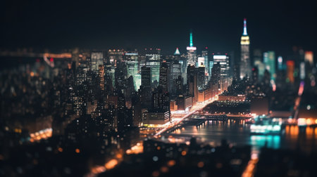 Defocused lights in the city. The bokeh light from building and night city. Cityscape. Generative AI.の素材
