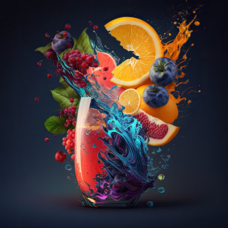 Fresh fruits and sweets in glass. Delicious concept. Generative AI.の素材