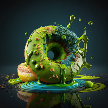 Sweet donut in green fruit glaze. Generative AIの素材