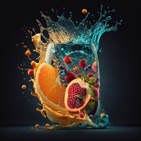Fresh fruits and sweets in glass. Delicious concept. Generative AI.の素材