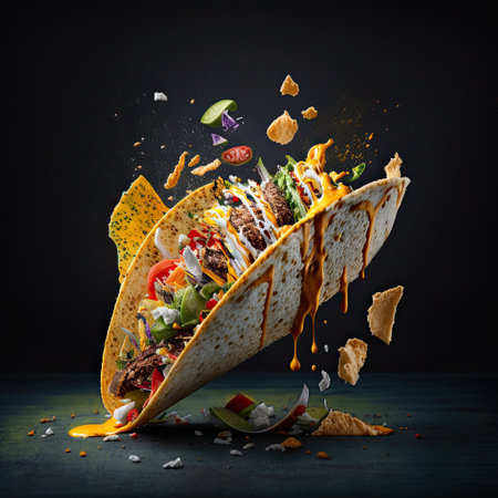Traditional Mexican tacos with meat and vegetables. Generative AI.の素材