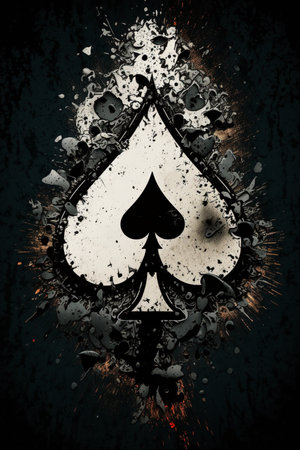 Ace of spades. Playing card vintage style. casino and poker. Modern art and antique background. Black and gold design with a pattern. Generative AI.の素材