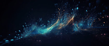 Dark blue and glow particle abstract background. Generative AI.の素材