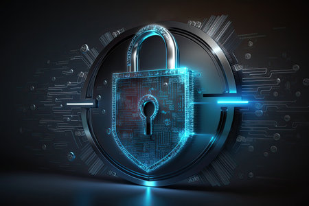 Web Protect or security symbol. Cyber Security Icon. abstract closed lock. Generative AI.の素材