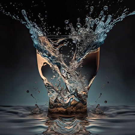 Splash of water in a glass of clean water. The concept of natural clean water. Generative AI.の素材