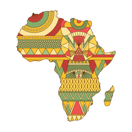 Happy Africa day. Map of Africa with national pattern. vector illustration.のイラスト素材