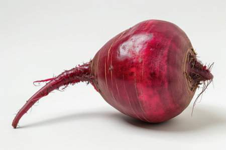 Close-Up of a Beet on a White Background This close-up photo showcases the detailed features of a beet placed on a plain white background.の素材