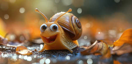 Snail on the ground in the rain. Close-up.の素材