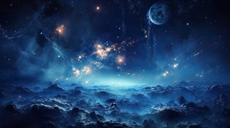 Night sky with moon and stars.の素材