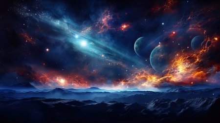 Fantasy space landscape with planets and stars.の素材