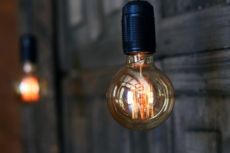 Beautiful retro vintage lamps glow bright light. Fluorescent lamp made in retro style