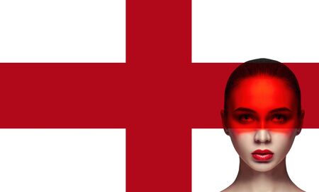 Portrait of a woman on the flag of England. Independence of England, exit from the European Unionの写真素材