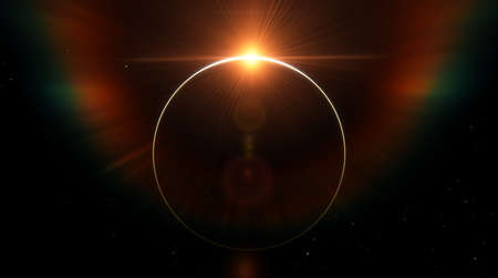 Planet Earth dawn sunset from space. Silhouette planet earth in rays of sun against background of...
