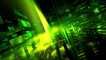 Hi tech digital interior Abstract data center server, business technology blured Polygonal geometric cyberpunk space, 3D renderの写真素材