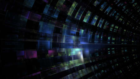 Modern digital 3d building of the city of the future, bright glowing windows, reflections on the...