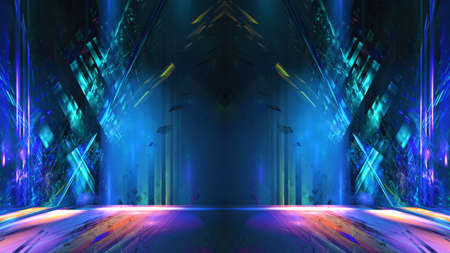 Game Color futuristic showcase scene background. Modern dark neon fantastic reflection showcase...