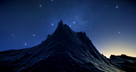 Fantastic space landscape view from surface of planet. Martian surface of planet, fantasy sharp...