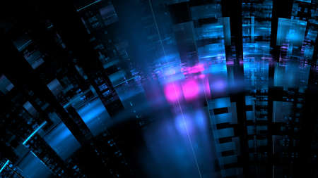 Abstract futuristic background bright neon color. Glowing elements of the building and background,...
