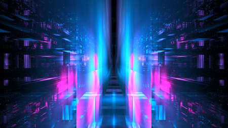 Digital interior building Hi tech Abstract data center server tunnel. Business technology blurred...