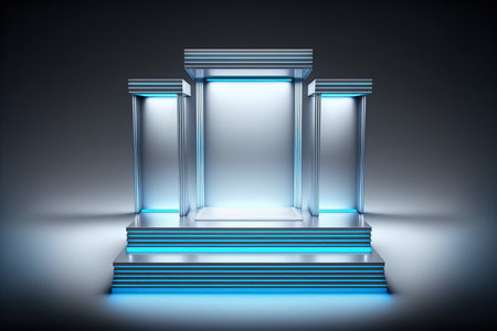 Soft color product display podium metallic background. Pedestal for cosmetic product placement. 3d renderingの写真素材