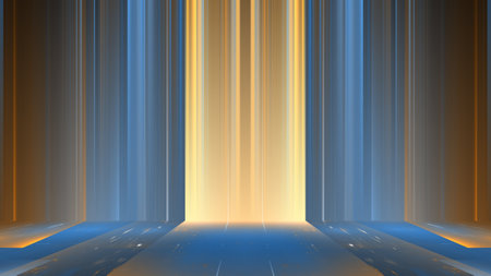 Luminous podium wall, reflection, neon glass, geometric blurred shapes, futurism, bright colors...