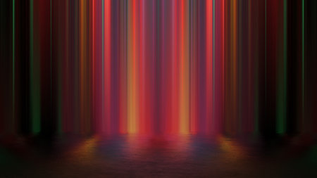 Luminous podium wall, reflection, neon glass, geometric blurred shapes, futurism, bright colors...
