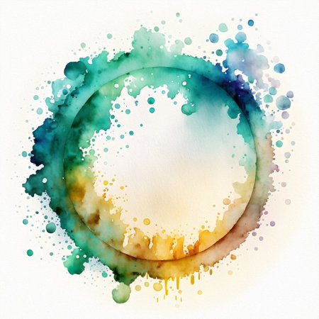 Drops splashes and circles of watercolor paint, abstract background, element for design. watercolor illustrationの写真素材