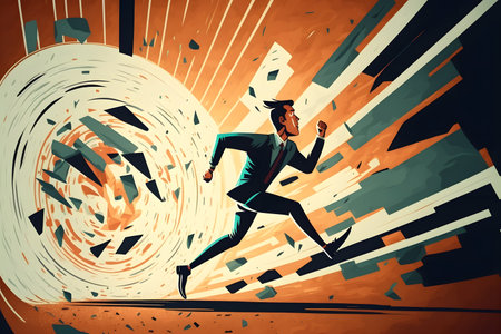 Manager businessman running, run leader. Portrait run man race in business suit, confident leader, Successful boss, race achieving goals and completing tasksの素材