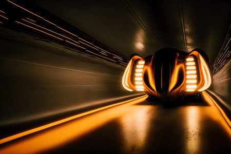 Tunnel Hypersonic train on a magnetic cushion maglev, fantastic transport of the future, hyper-jump in space and time, acceleration of a spaceshipの素材