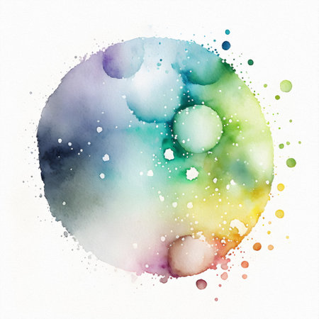 Drops splashes and circles of watercolor paint, abstract background, element for design. watercolor illustrationの写真素材