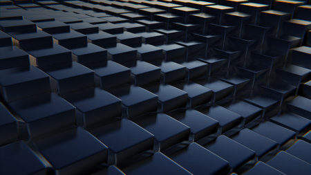 Steel shiny blue cubes, abstract symmetrical background. 3d renderingの写真素材