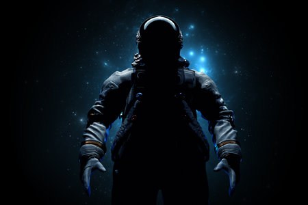 Astronaut cosmonaut discovery of new worlds of galaxies panorama, fantasy portal to far universe....