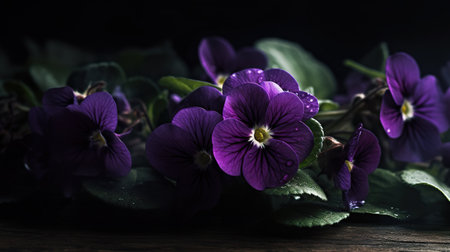 Violet flowers in the forest close-up. Evening Violet Gardenの素材