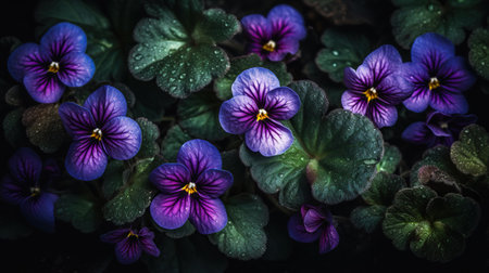 Violet flowers in the forest close-up. Evening Violet Gardenの素材