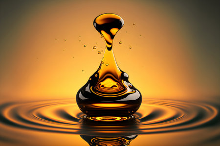 Drop of oil. Shine yellow Cosmetic oil or Cosmetic Essence Liquid drop. Fresh engine oil liquid eco nature. 3d renderingの写真素材
