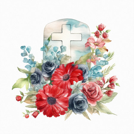 Memorial day, flowers blue red colorの素材